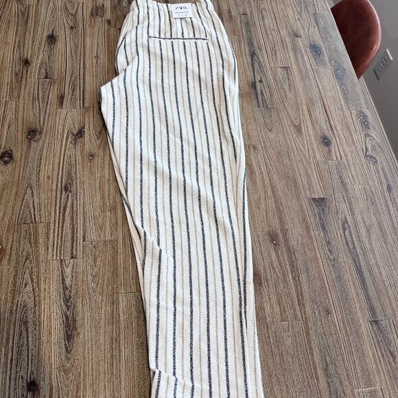 NWT - Zara - Large - Linen Pants - Stripe Cream Colored Pants - Picture 1 of 7